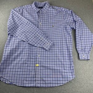 Ralph Lauren Button Down Shirt Mens 2XLT Blue Gingham Check Long Sleeve